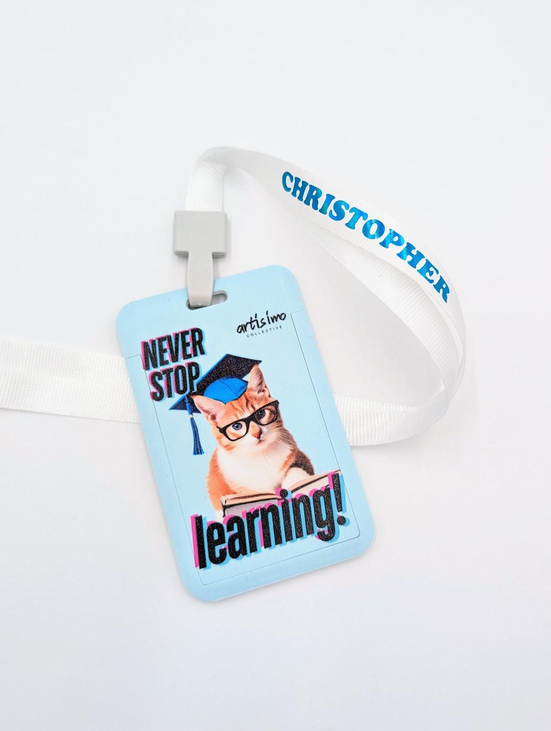 Keep Learning Cat Lanyard Card Holder