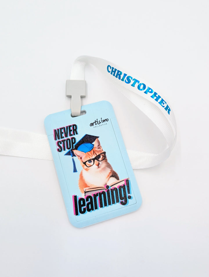 Keep Learning Cat Lanyard Card Holder