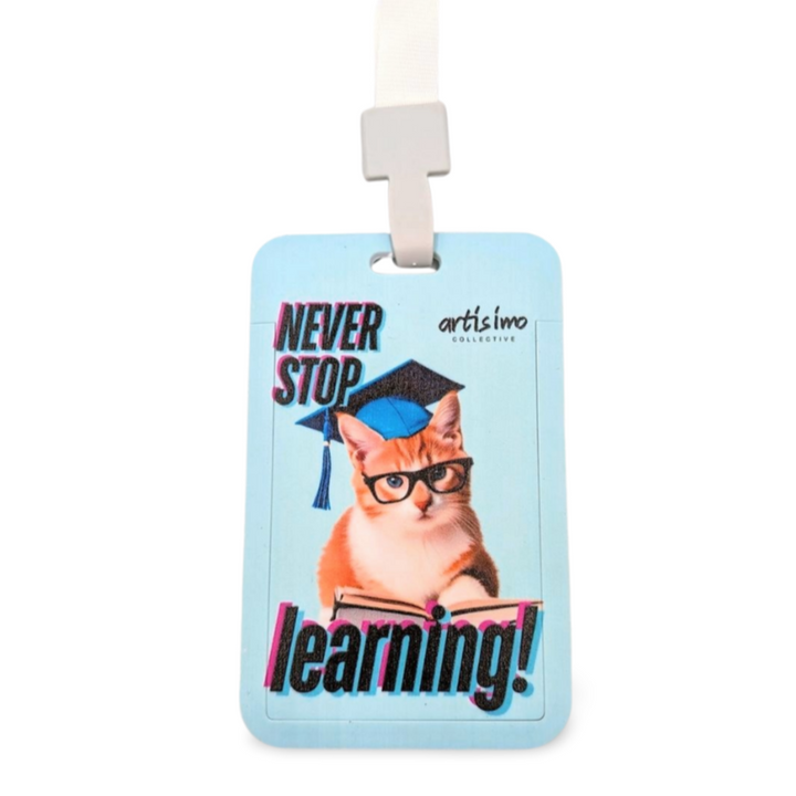 Keep Learning Cat Lanyard Card Holder